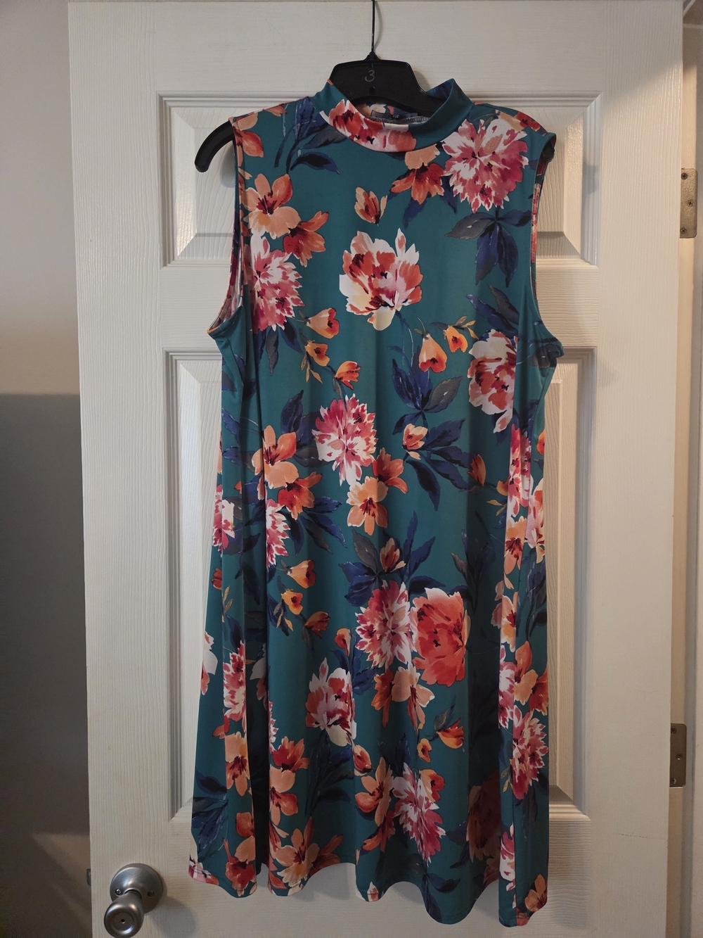 Tiana B. Teal Floral Mock Neck Mini Dress